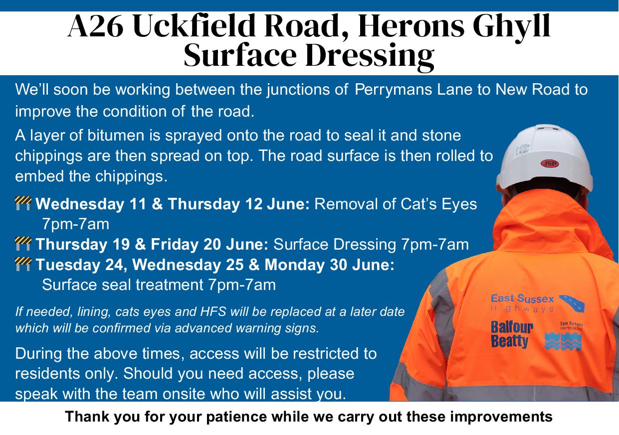 Surface dressing - Uckfield Road, Herons Ghyll